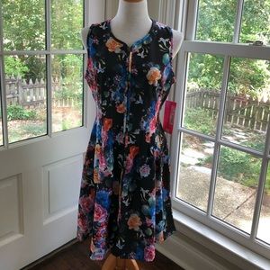 NWT Betsey Johnson black multi colored floral scuba zip-front dress sz. 12